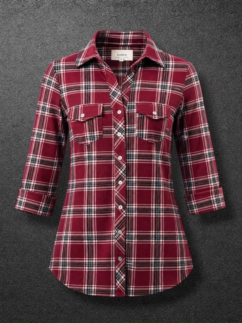 Market & Spruce Stitch Fix Maroon Plaid 3/4 Cuffed Sleeve Shirt 1X